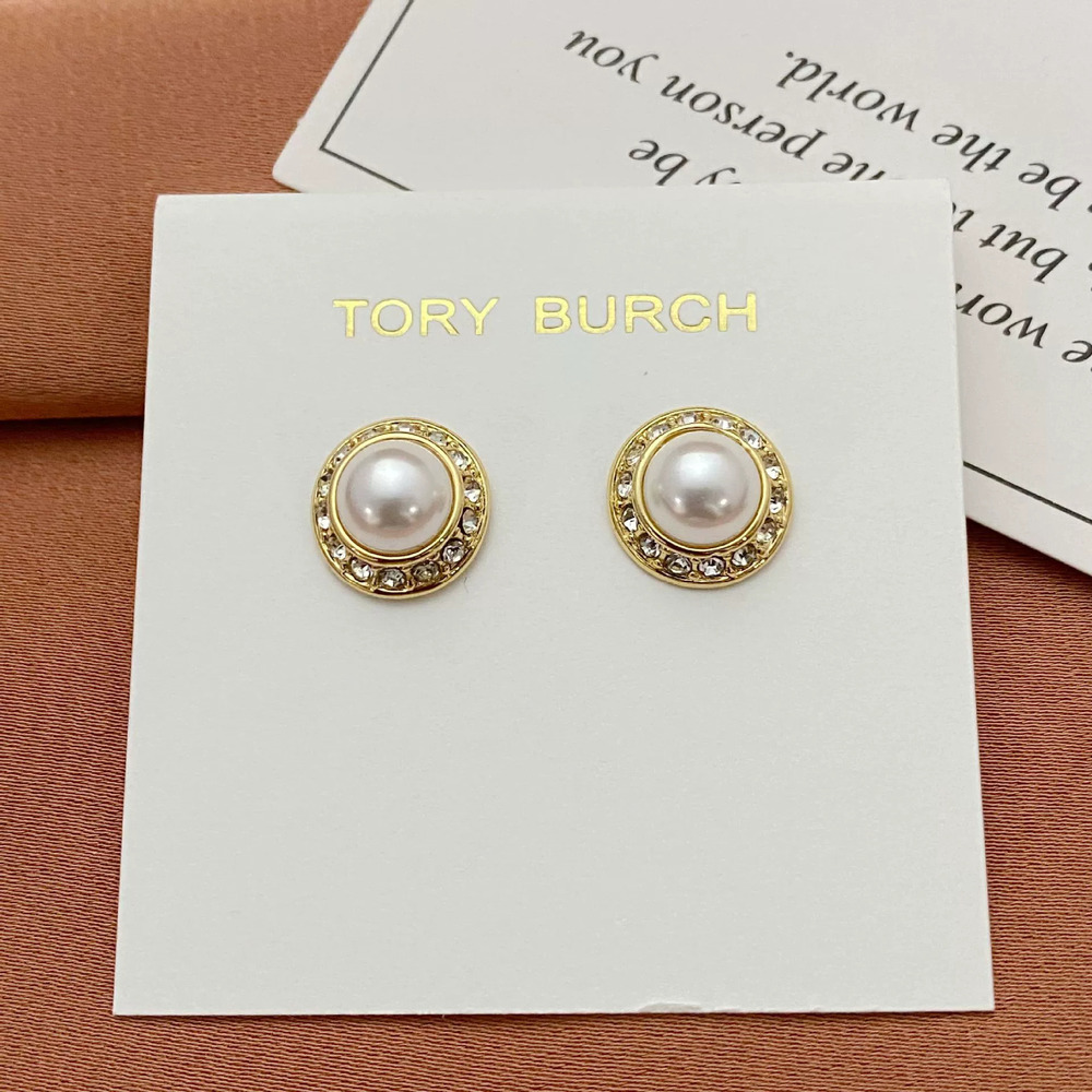 Tory Burch Rhinestone Faux Pearl Metal Stud Earrings